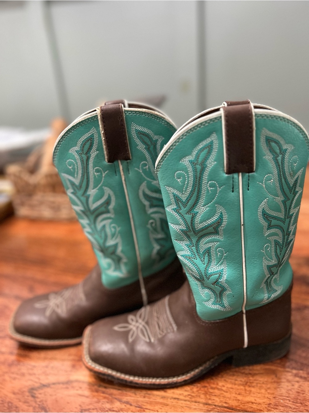 Justin Girls Boots Turquoise and Brown Western Boots